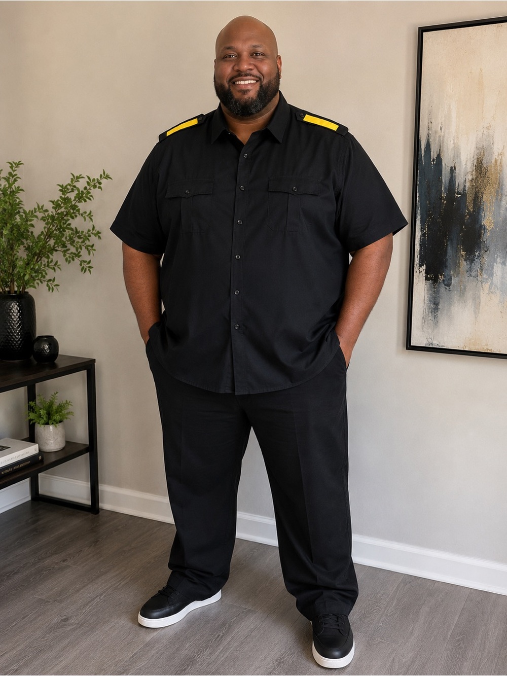 Men's Black Shirt with Yellow Accents